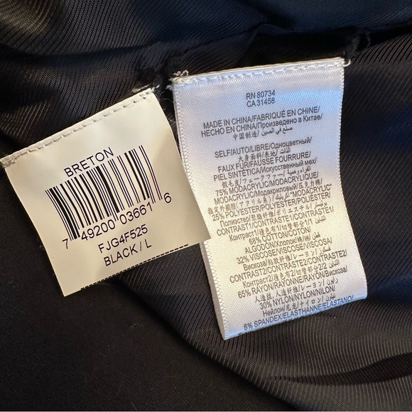 BCBGMaxAzria Black Faux Fur Shaggy Cropped Zip Front Moto Jacket Size Large - Picture 6 of 8